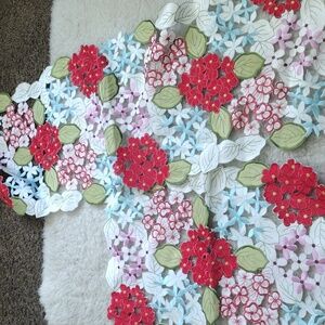 Soma Floral Crochet  Runner - Red, Green, White